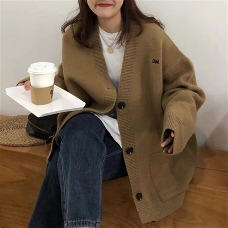 Damen Grob gestrickter Cardigan mit lässigem Schnitt und großen Taschen EB