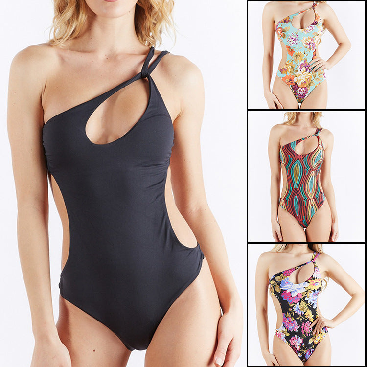Damen Einteiliger Badeanzug mit asymmetrischem Cut-Out und floralem Design EB