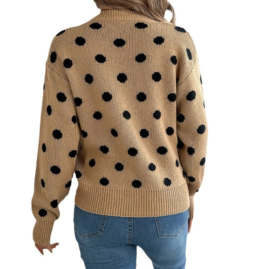 Damen Grobstrickpullover mit gepunktetem Muster und lässigem Schnitt EB