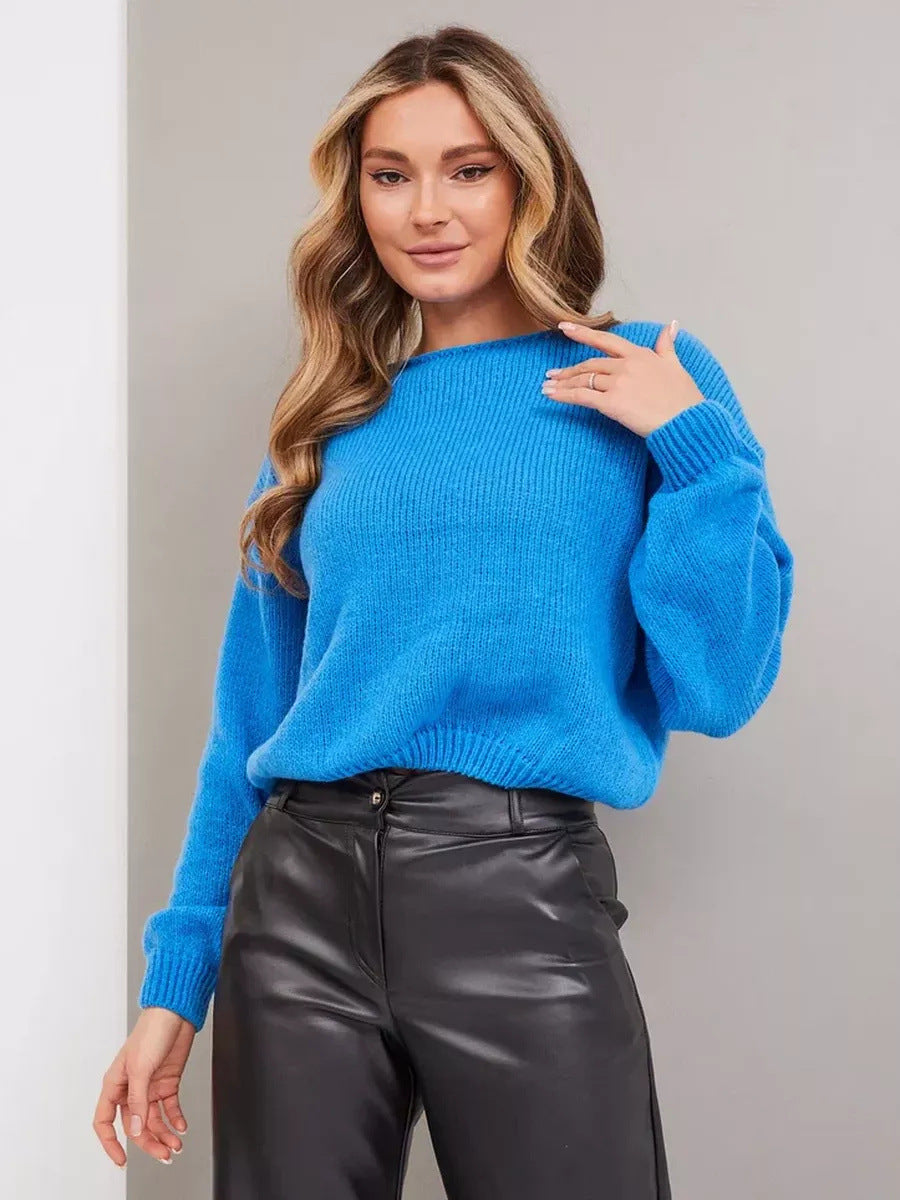 Damen lässiger Oversize-Pullover mit ballonförmigen Ärmeln und strukturiertem Maschenmuster EB