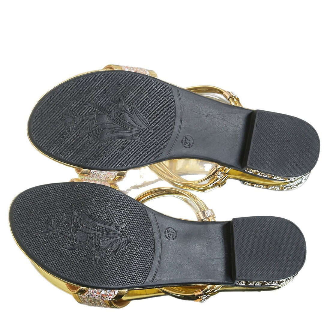 Damen Glitzernde Offen Zehensandalen mit verstellbaren Riemen EB