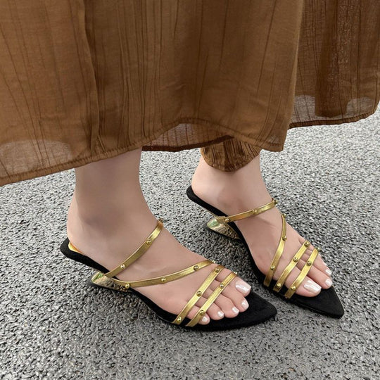 Damen schicke Mules mit eleganten Riemchen EB