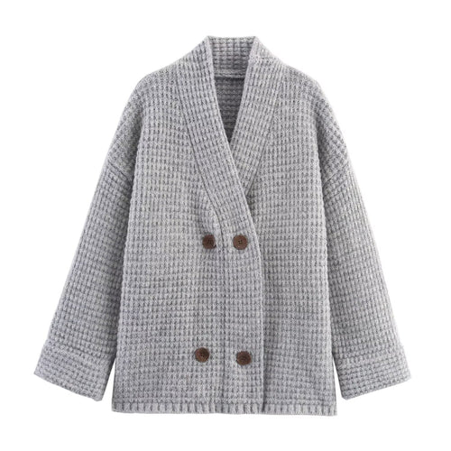 Damen lässige oversized Strickjacke mit doppelter Knopfleiste und bequemem Schnitt EB