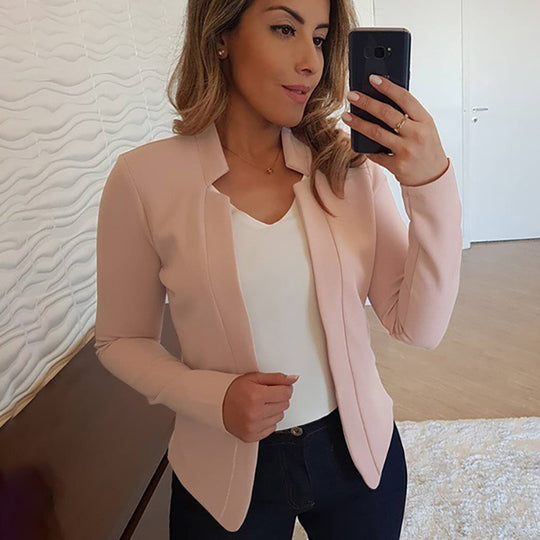 Damen Eleganter Slim-Fit Blazer mit offenem Kragen und langen Ärmeln EB