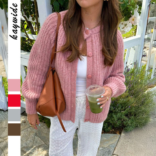 Damen nan grobgestrickter Oversize-Cardigan mit Kokosknopfleiste und überschnittener Schulter EB