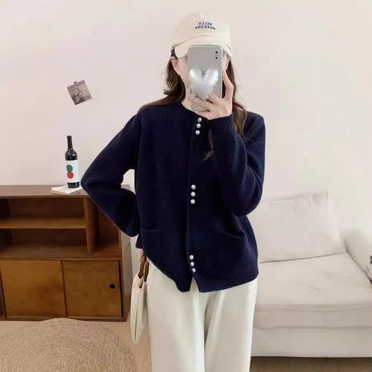 Damen Strickjacke mit eleganten Perlenknöpfen EB