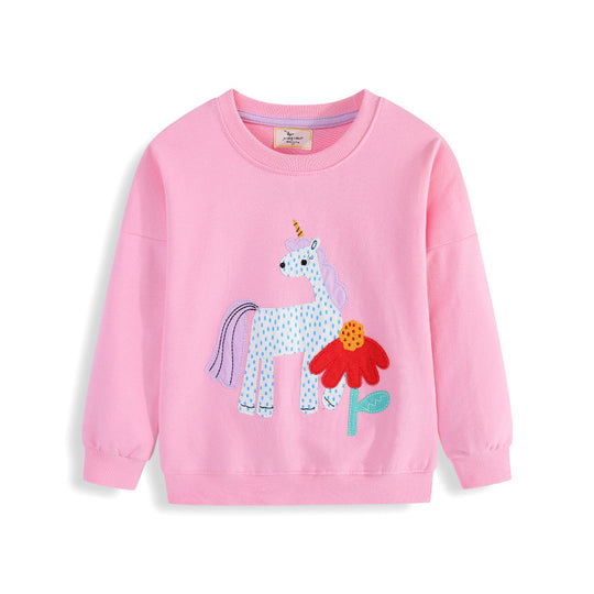 Mädchen Sweatshirt mit niedlichem Einhorn- und Blumen-Design EB