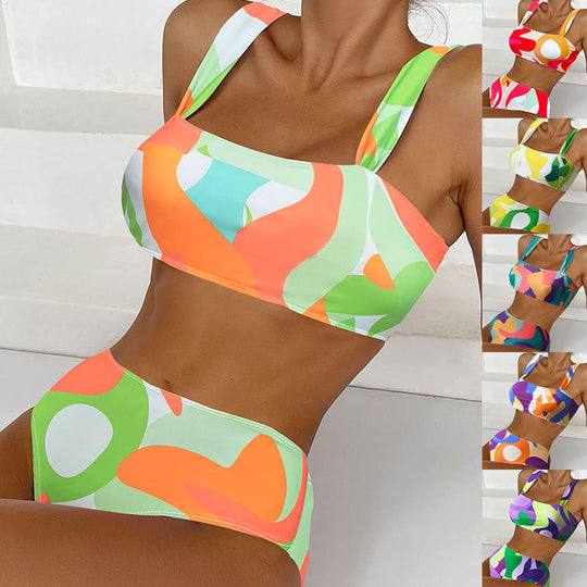 Damen Bikini-Set mit modischem Quadrat-Muster EB