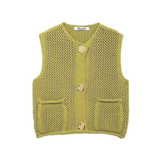 Damen Strickweste mit Knopfdetails und praktischen Taschen EB