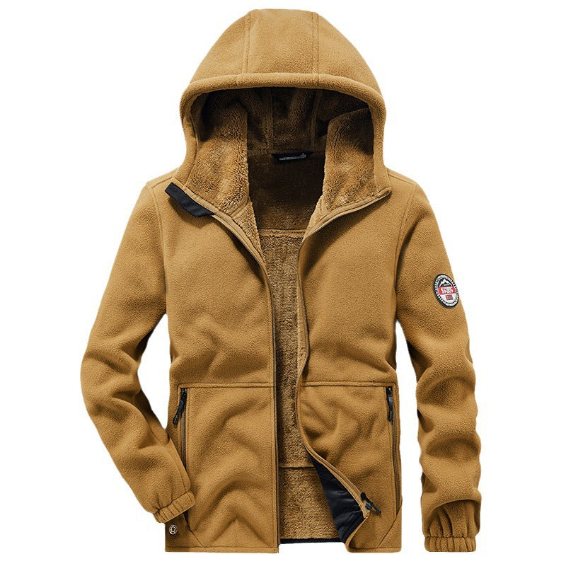 Herren Kapuzen-Fleecejacke mit Teddy-Innenfutter und Reißverschlusstaschen EB