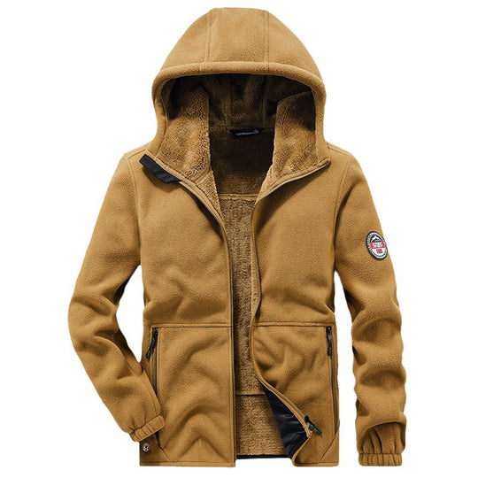 Herren Kapuzen-Fleecejacke mit Teddy-Innenfutter und Reißverschlusstaschen EB