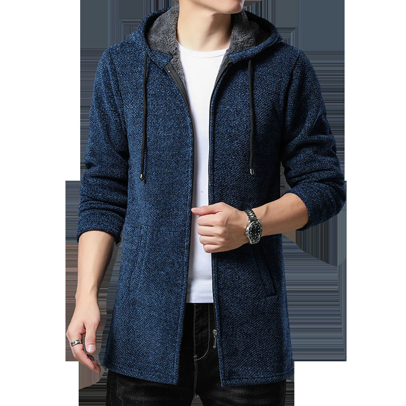 Herren nan urbaner Kapuzen-Strickmantel mit Teddyfutter, verdecktem Reißverschluss und seitlichen Eingrifftaschen EB