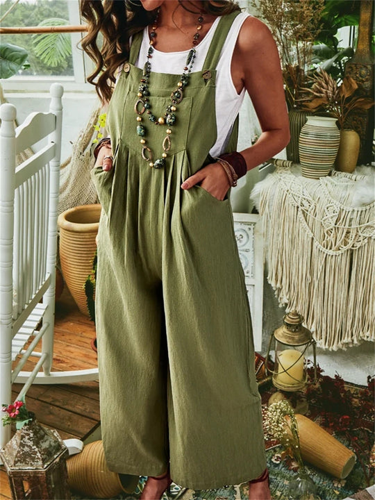 Damen Lässige Jumpsuit mit weitem Bein und Taschen EB