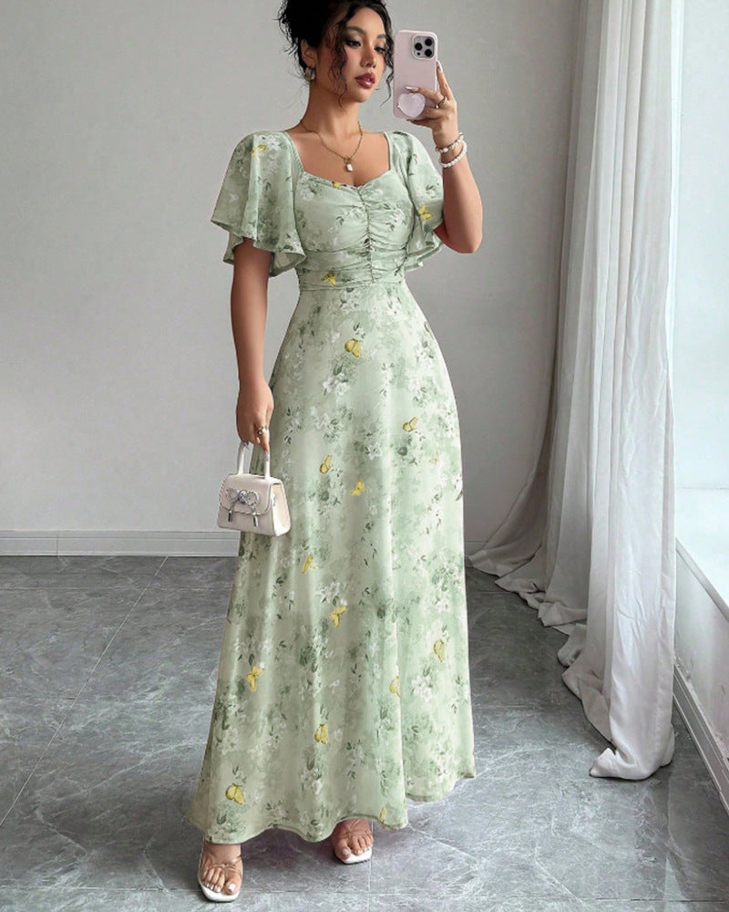 Damen Maxikleid mit fließendem Schnitt und romantischem Blumenmuster EB