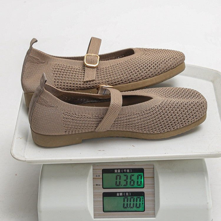 Damen Bequeme und atmungsaktive Ballerinas mit dekorativem Riemen EB
