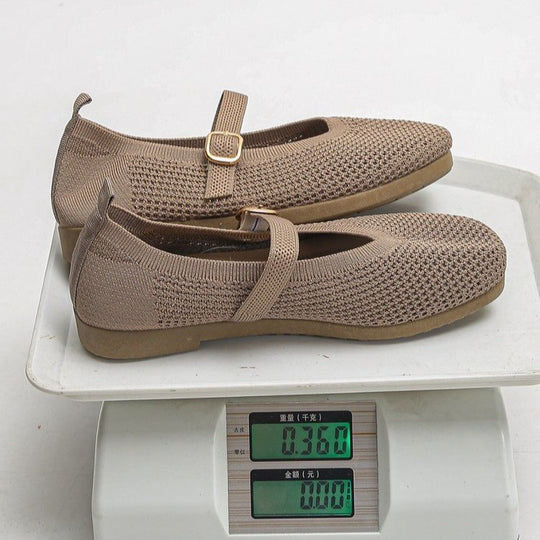 Damen Bequeme und atmungsaktive Ballerinas mit dekorativem Riemen EB