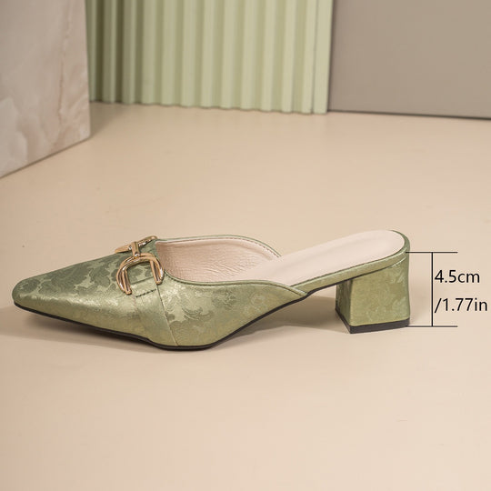 Damen elegante Slingback-Pantoletten mit hochwertiger Ledereinfassung und verziertem Blockabsatz EB