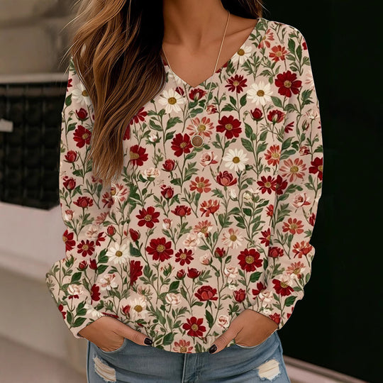 Damen Boho-Mandala V-Ausschnitt Oversize Sweatshirt mit weichem Sweatstoff EB