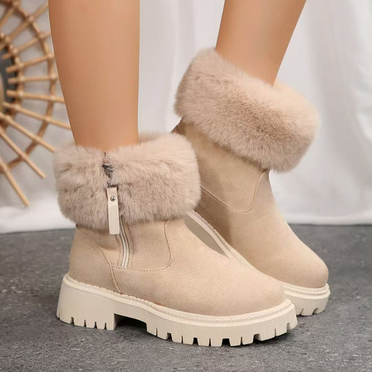 Damen gefütterte Winterstiefel mit modischem Kunstfell und rutschfester Profilsohle EB