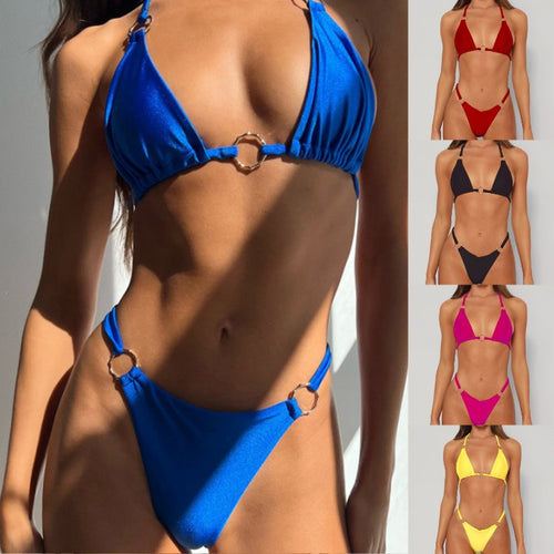 Damen Triangel-Bikini mit modischen Ringdetails EB
