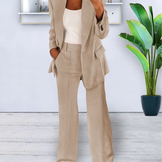 Damen Zweiteiliges Business-Casual Tailoring-Set mit Longline-Blazer und weitem Bundfalten-Hosenbein EB