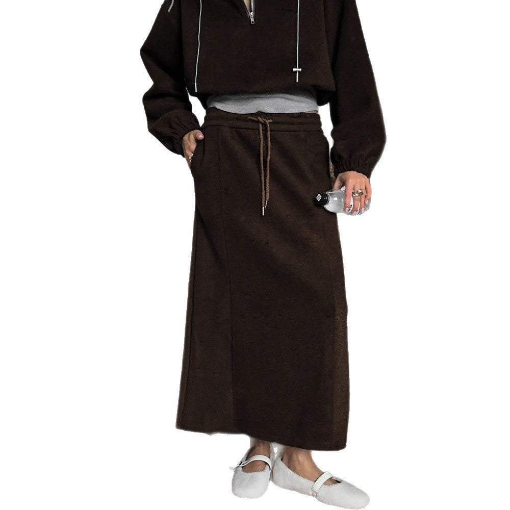 Damen Maxirock aus Sweat mit Tunnelzug und Eingrifftaschen EB