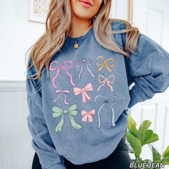 Damen lässiger Sweatshirt mit bunten Schleifenmotiven EB