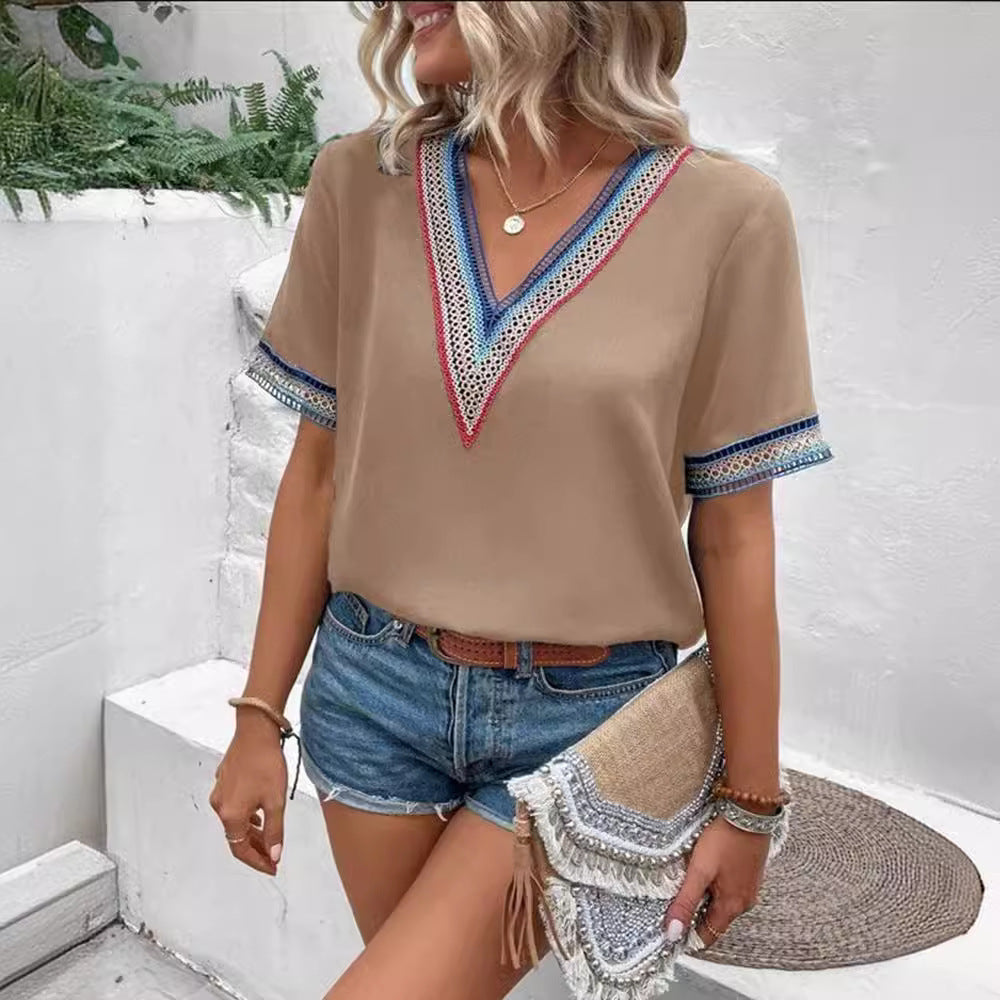 Damen modisches T-Shirt mit dekorativen Spitzen EB