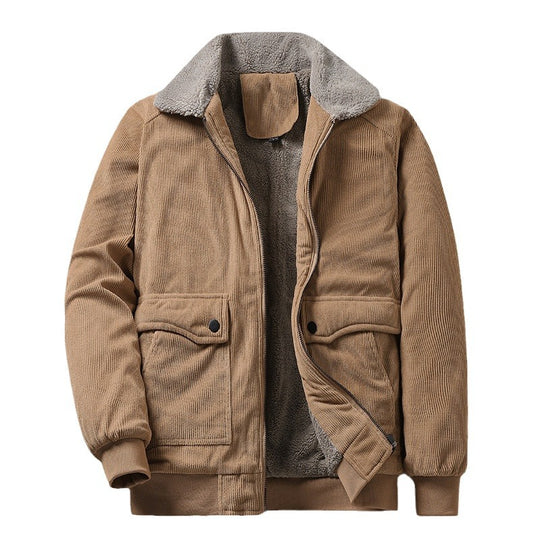 Herren Cordjacke im Worker‑Stil mit Sherpa‑Futter, Reißverschluss und gerippten Bündchen EB