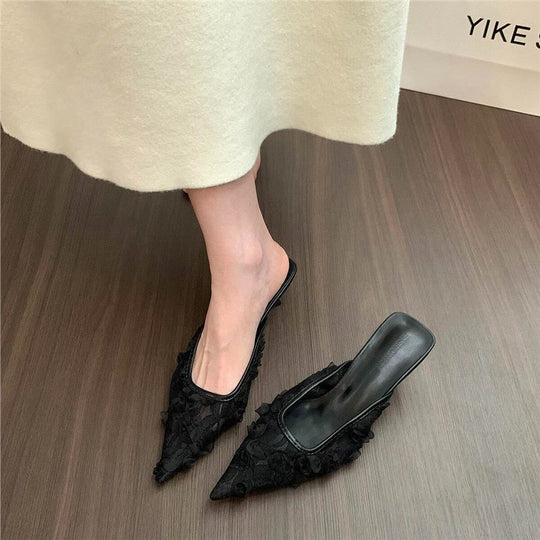 Damen spitze Slingback Mules mit floralen Applikationen EB