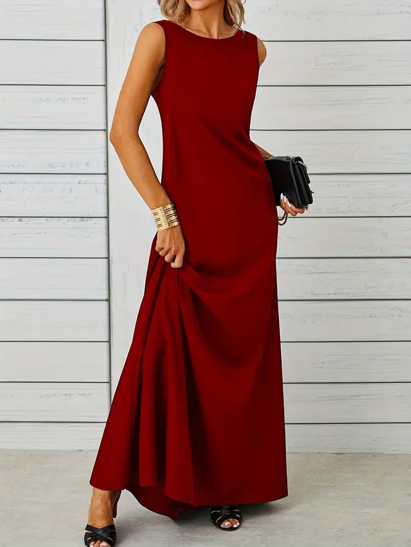 Damen elegantes Maxikleid mit schwingendem Saum und klassischem Schnitt EB