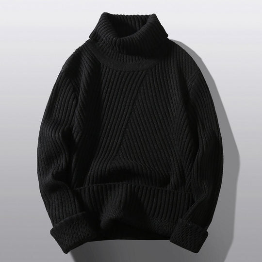 Herren nan strukturierter Rollkragenpullover mit diagonaler Rippstruktur und schlanker Passform EB
