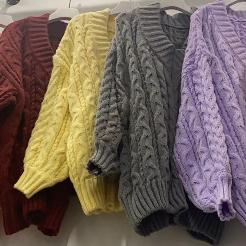 Damen Kuscheliger Grobstrick-Cardigan mit V-Ausschnitt und weiten Ärmeln EB