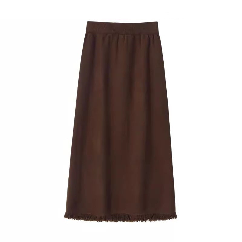 Damen Modischer Midi-Rock mit Fransensaum EB