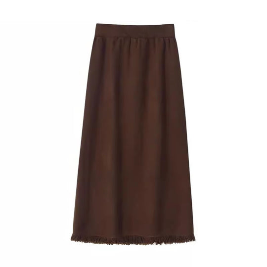 Damen Modischer Midi-Rock mit Fransensaum EB