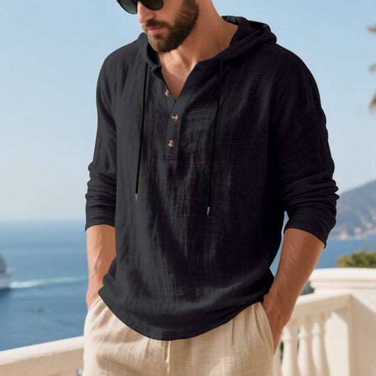 Herren lässiges Kapuzenshirt aus weichem Baumwollmix mit Knopfleiste und praktischen Taschen EB