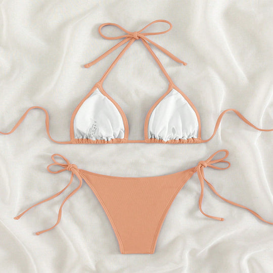 Damen Triangel-Bikini mit verstellbaren Bindebändern und hohem Beinausschnitt EB