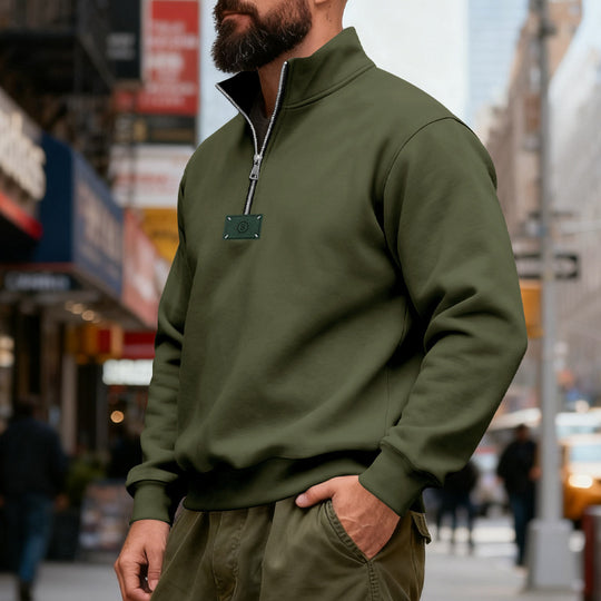 Herren nan hochgeschlossener Quarterzip-Sweatshirt aus schwerem Baumwollfleece mit Stehkragen EB