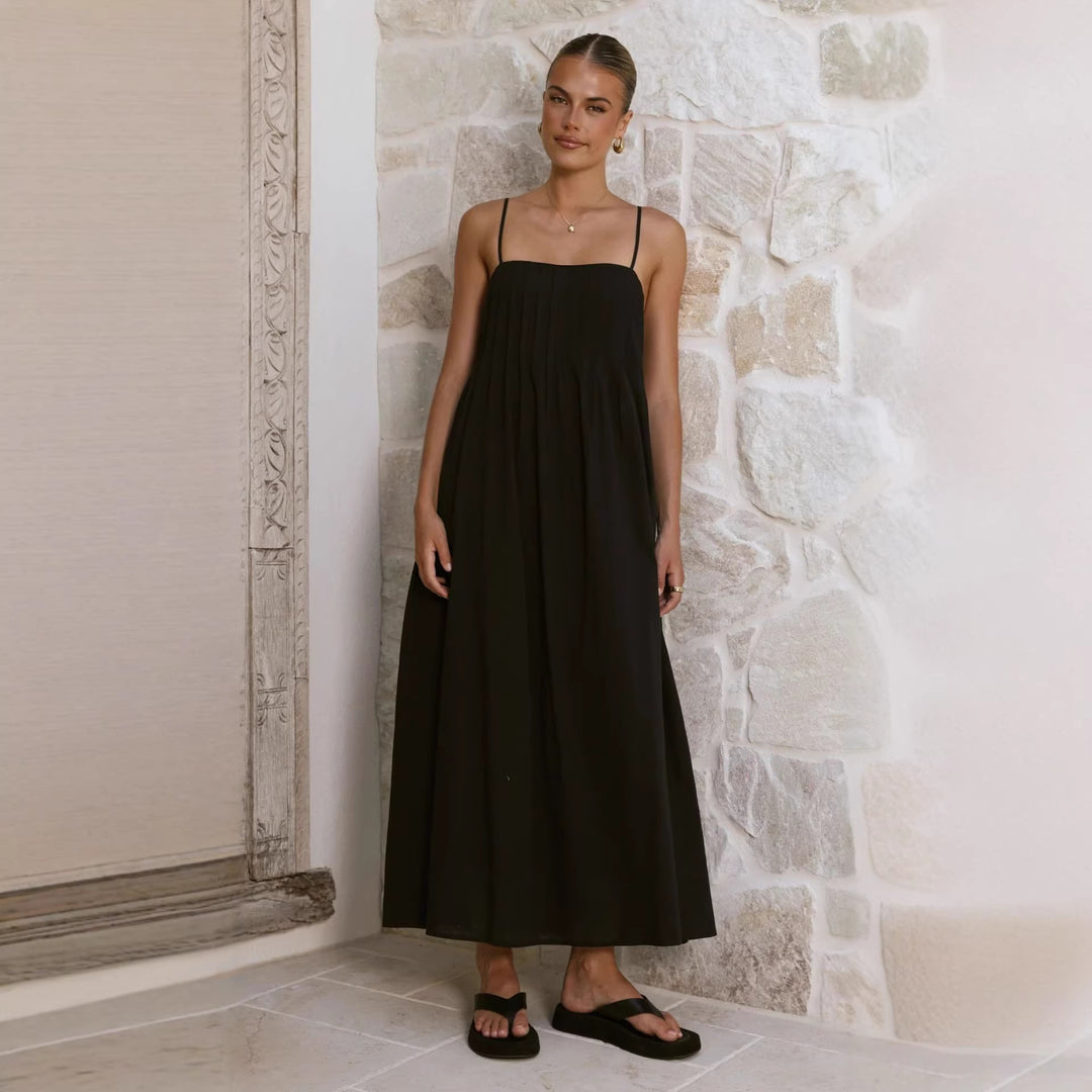 Damen Maxikleid mit gerafftem Oberteil und spaghettiträgern EB