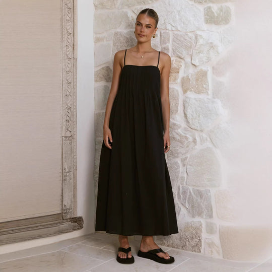 Damen Maxikleid mit gerafftem Oberteil und spaghettiträgern EB