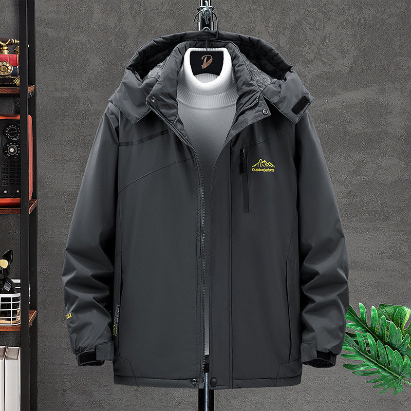 Herren wasserdichter isolierter Outdoorparka mit abnehmbarer Kapuze, Thermofutter und verdeckten Reißverschlusstaschen EB
