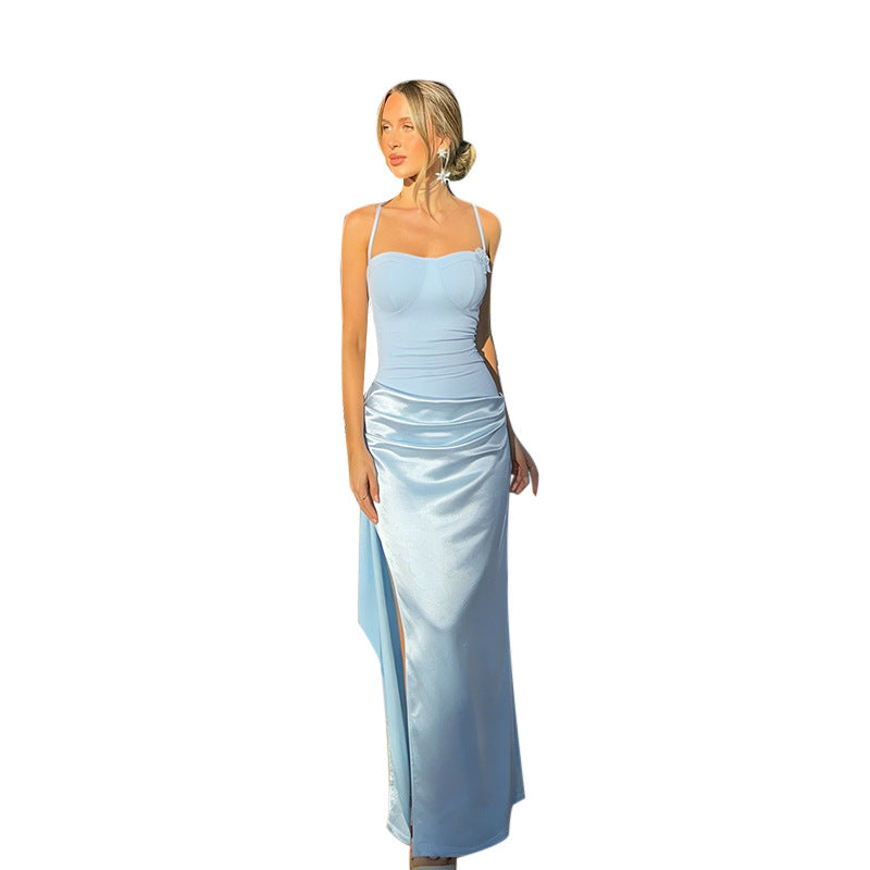Damen edles Maxi-Kleid mit asymmetrischem Schnitt und feiner Drapierung EB