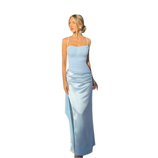 Damen edles Maxi-Kleid mit asymmetrischem Schnitt und feiner Drapierung EB