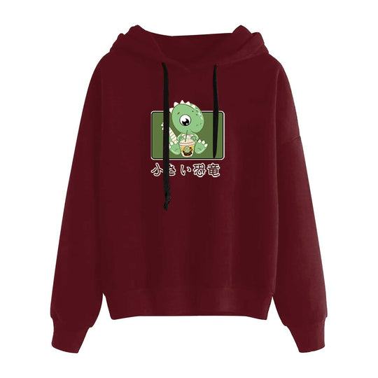 Damen nan kurz geschnittener Cropped-Kapuzenpullover mit niedlicher Frosch-Illustration und verstellbarer Kapuze EB