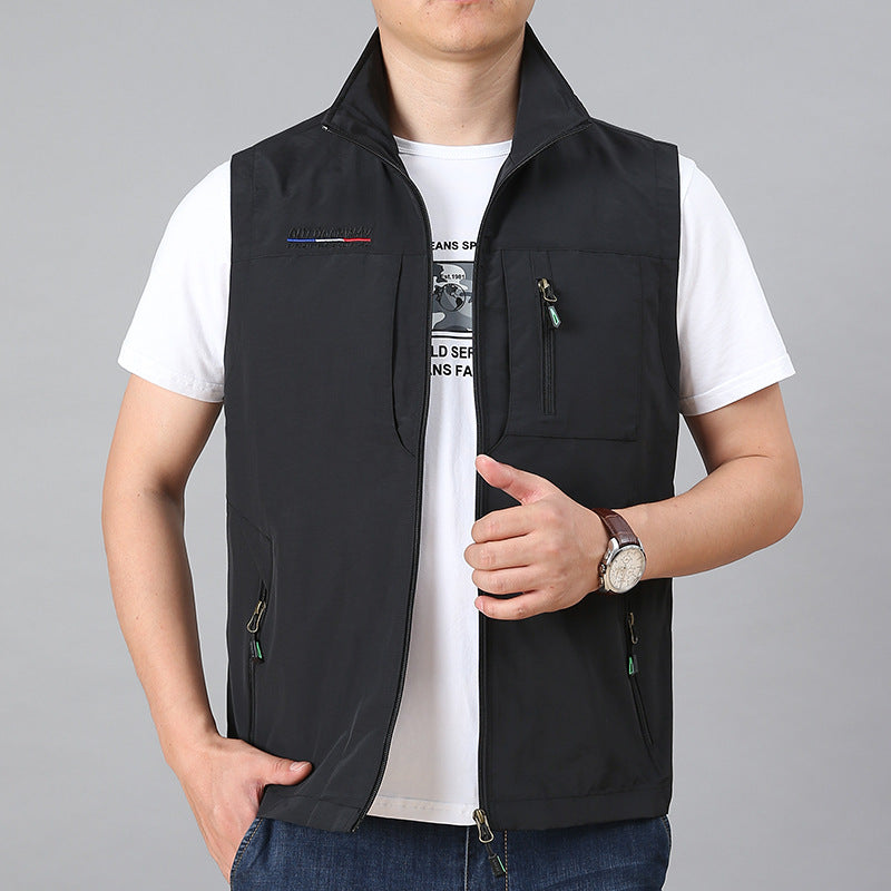 Herren nan ultraleichte technische Outdoorweste mit wasserabweisendem Ripstop, Stehkragen und mehrfachen Reißverschlusstaschen EB