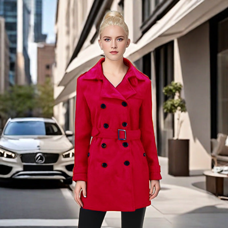 Damen Eleganter Trenchcoat mit Gürtel und kontrastierenden Knöpfen EB