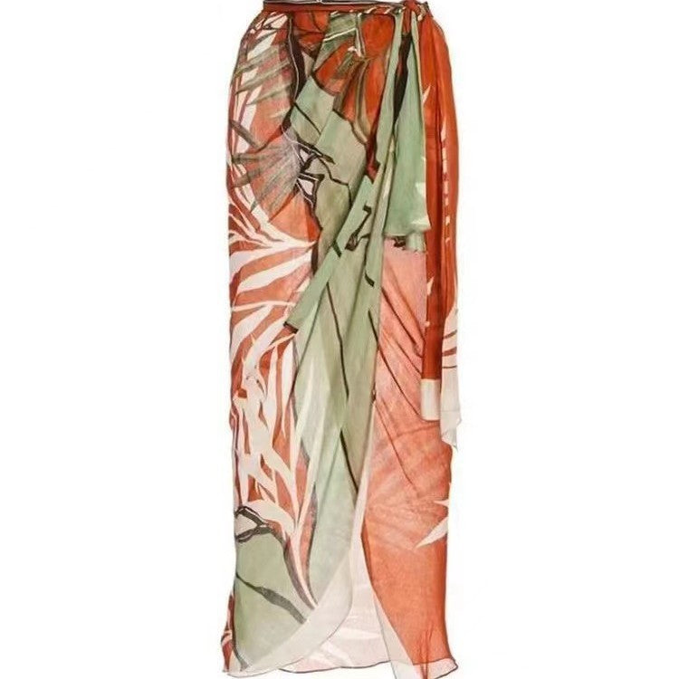 Damen Einteiler Badeanzug mit asymmetrischem Schnitt und floralem Wickelrock EB