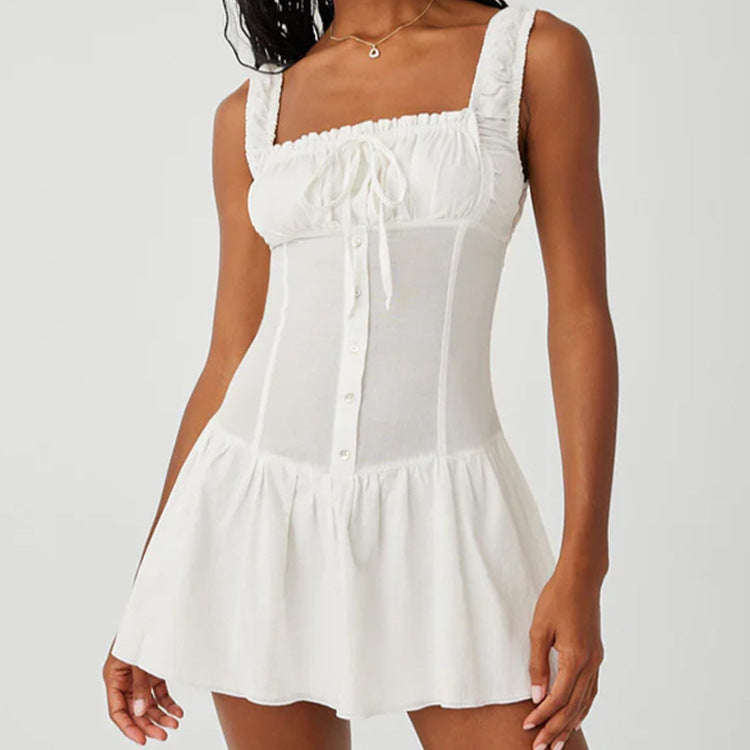 Damen Minikleid mit Rüschendetails und dekorativem Knoten EB