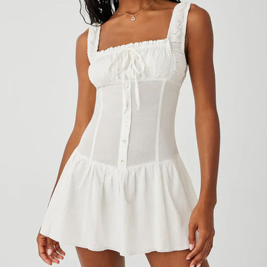 Damen Minikleid mit Rüschendetails und dekorativem Knoten EB