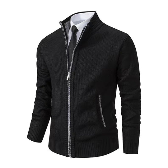 Herren nan Strickjacke mit Stehkragen und verdecktem Reißverschluss EB